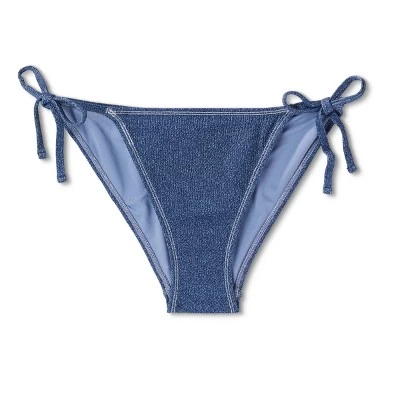 Women's Denim Textured Scoop Front High Leg Cheeky Bikini Bottom - Wild Fable⢠Denim Blue - Image 5