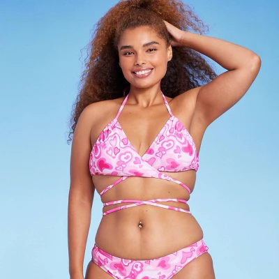 Women's Wrap Bralette Bikini Top - Wild Fable⢠Pink Heart Print - Image 4