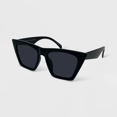 Women's Plastic Angular Solid Cateye Sunglasses - Wild Fable⢠Black