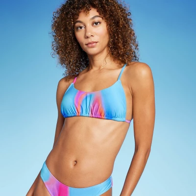 Women's Tunnel Front Bralette Bikini Top - Wild Fable⢠Blue Marble Print - Image 2