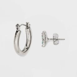 Mixed Heart Butterfly Icon Cubic Zirconia Hoop Earring Set 18pc - Wild Fable™ Silver