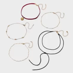 Hearts Rose And Velvet Choker Necklace Set 5pc - Wild Fable™ Gold