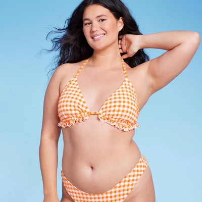 Women's Ruffle Detail Triangle Bikini Top - Wild Fable⢠Orange Gingham - Image 3