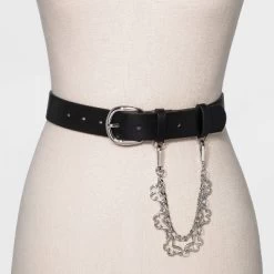 Women's New Polyurethane With Swag Chain Belt - Wild Fable⢠Black