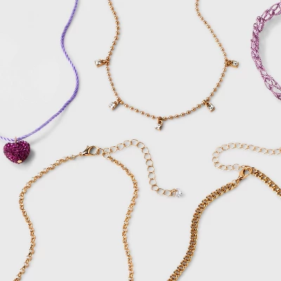 Embellished Heart Choker Necklace Set 5pc - Wild Fable⢠Gold/Purple - Image 2