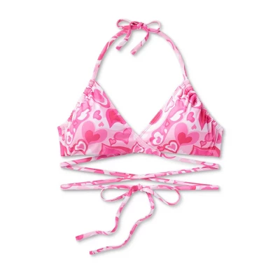 Women's Wrap Bralette Bikini Top - Wild Fable⢠Pink Heart Print - Image 6