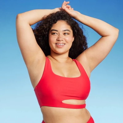 Women's Cut Out Longline Bralette Bikini Top - Wild Fable⢠Red - Image 3