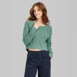 Women's Cropped Cable Pullover - Wild Fable™