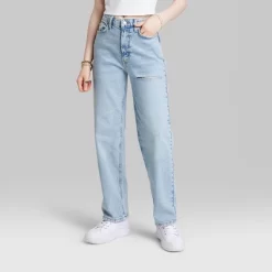 Women's High-Rise 90's Relaxed Slashed Straight Jeans - Wild Fable™ Light Wash