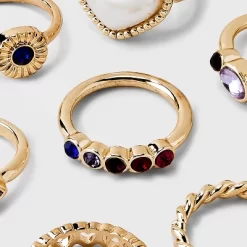 Simulated Pearl Heart And Stone Ring Set 8pc - Wild Fable™ Gold