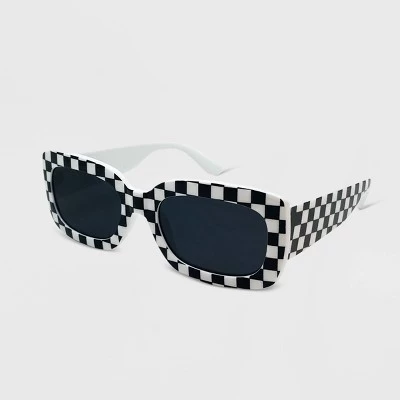 Checkerboard Print Rectangle Sunglasses - Wild Fable⢠White