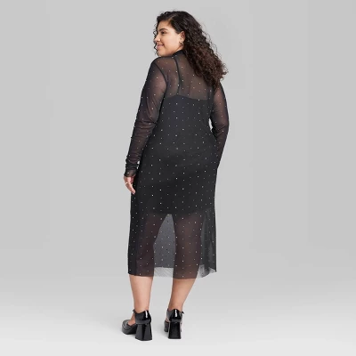 Women's Long Sleeve Rhinestone Mesh Midi Dress - Wild Fable⢠Black - Image 2
