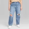Women's Super-High Rise Distressed Straight Jeans - Wild Fable™ Medium Wash