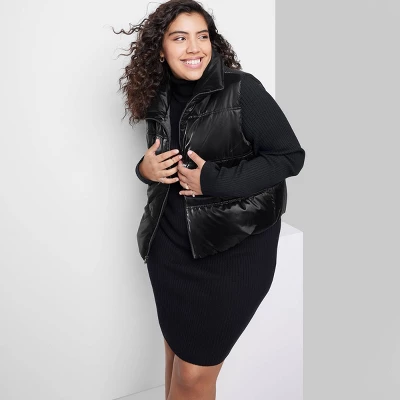 Women's Iridescent Cropped Puffer Vest - Wild Fable⢠Black - Image 4