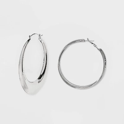 Twisted Chunky Hoop Earring Set 3pc - Wild Fable⢠Silver