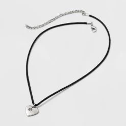 Heart Cord And Ear Pendant Necklace Set 2pc - Wild Fable™ Black/Silver