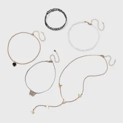 Butterfly And Pearl Heart Choker Necklace Set 5pc - Wild Fable™ Gold