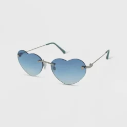 Women's Rimless Metal Heart Novelty Sunglasses - Wild Fable™ Blue