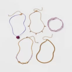 Embellished Heart Choker Necklace Set 5pc - Wild Fable™ Gold/Purple
