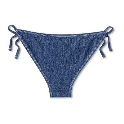Women's Denim Textured Scoop Front High Leg Cheeky Bikini Bottom - Wild Fable⢠Denim Blue - Image 6