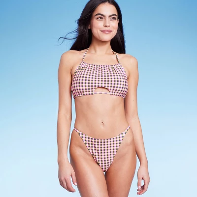 Women's High Leg Cheeky Bikini Bottom - Wild Fable⢠Multi Check Print - Image 2