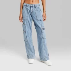 Women's High-Rise Cargo Baggy Jeans - Wild Fable™ Medium Wash
