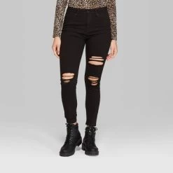 Women's Super-High Rise Distressed Skinny Jeans - Wild Fable™ Black