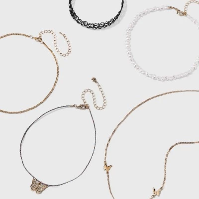 Butterfly And Pearl Heart Choker Necklace Set 5pc - Wild Fable⢠Gold - Image 2