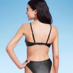 Women's Faux Leather Bralette Bikini Top - Wild Fable™ Black